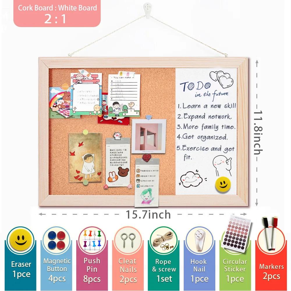 1PC 30x40cm Message Cork Board with Wood Frame Combination Bulletin Magnetic Marker Whiteboard And Drawing Board for Home Office