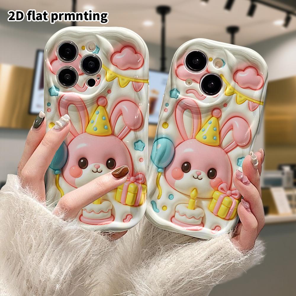 Phone Case: 2D flat, suitable for iPhone 18, 17, 16, 15, 14, 13 Pro protective case, pink droopy-eared bunny, perfect Christmas and Halloween holiday
