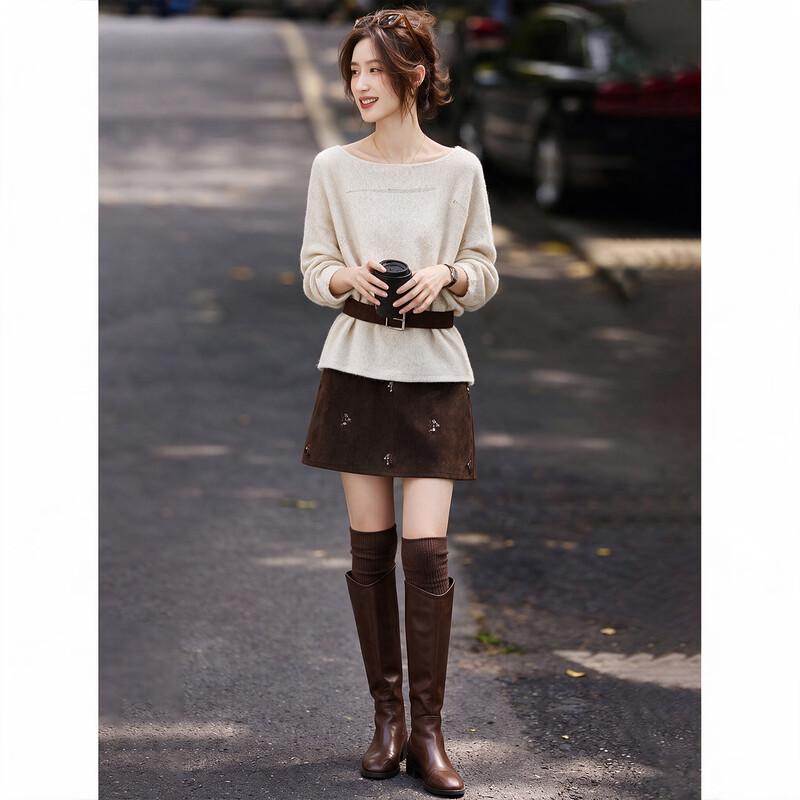 Shangjing Autumn Two-Piece Knit Sweater and Skirt Set