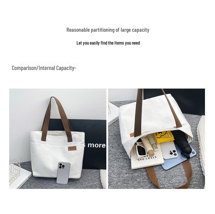 Women's Versatile Canvas Tote - Lightweight, Large Capacity, Single Shoulder or Handheld Bag for Students and Commuters.