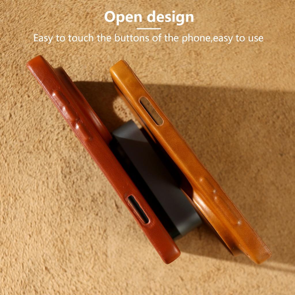 Para Capa Magsafe Para Vivo X200 Ultra X300 X100 X80 X90 Capa de Couro Genuíno de Couro Bovino com Cera de Óleo de Grão Integral Capas Magnéticas