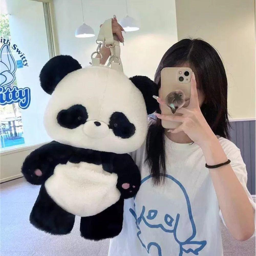 

Adjustable Panda Backpack Furry Plush School Bag Cute Panda Doll Bag Kids 45*30cm