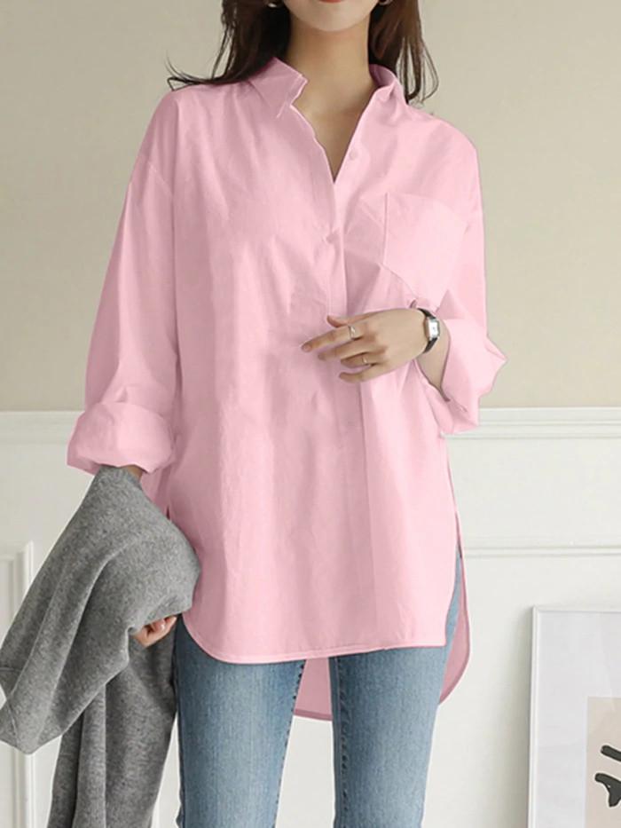 2024 Autumn Women's Solid Color Long Sleeve Irregular Lapel Shirt