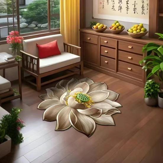Lotus Flower Shaped Rug 3D Visual Effect Lotus Carpet Absorbent Area Rug with Non-Slip Backing for Bedroom Living Room Bathroom Kitchen