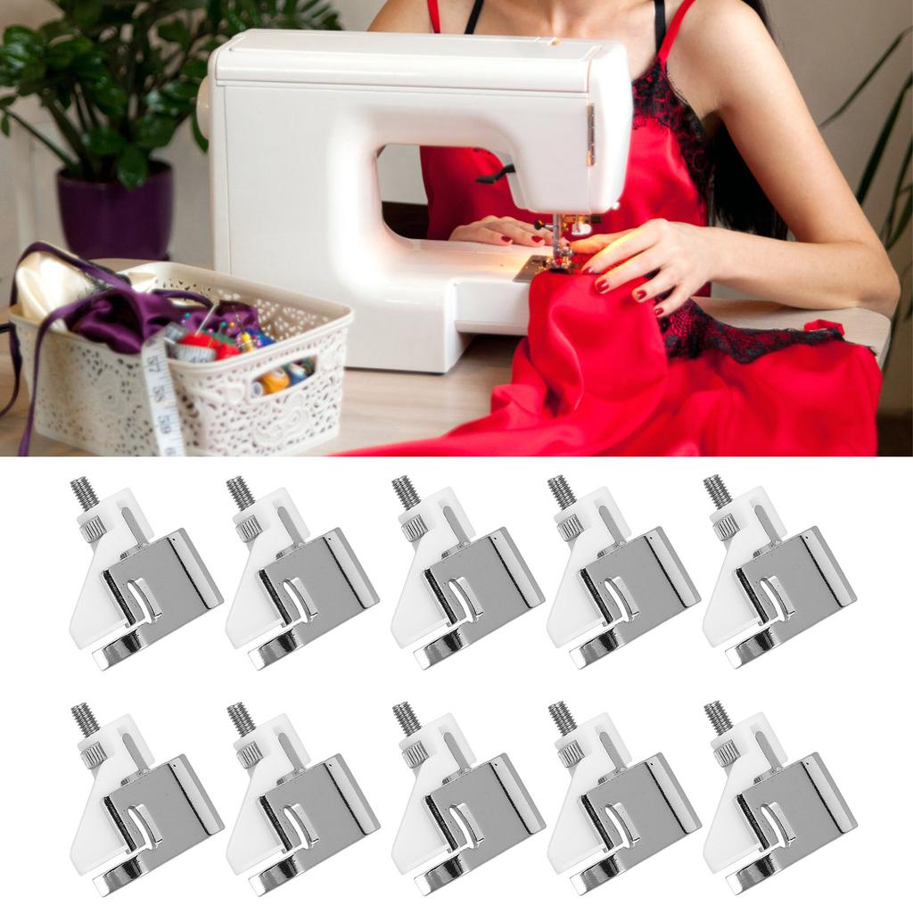 10pcs Presser Feet Stainless Steel Plastic Blind Stitch Hemming Sewing Feet for Household Sewing Machines
