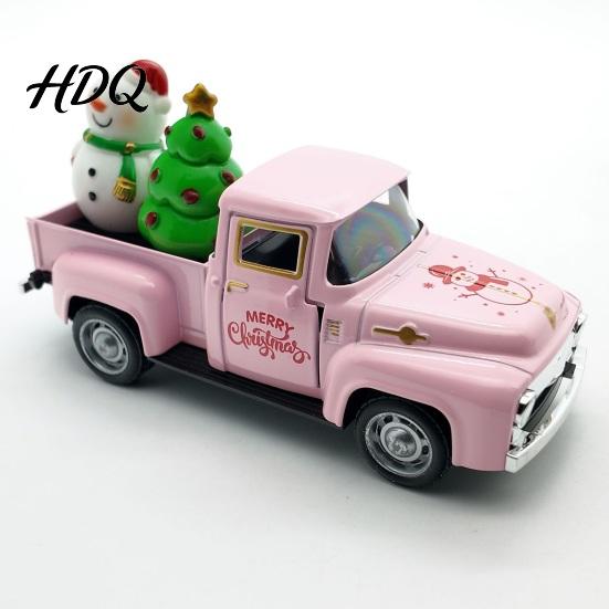 Miniature Truck Model Christmas Pickup Figurine Vintage Car Statue with Santa Claus Red Figurine Tree Snowman Alloy Vehicle Ornament for