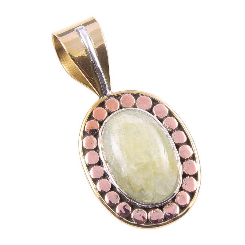 Natural Aquamarine Gemstone 925 Solid Sterling Silver TwoTone Pendant 1.25" K8l86
