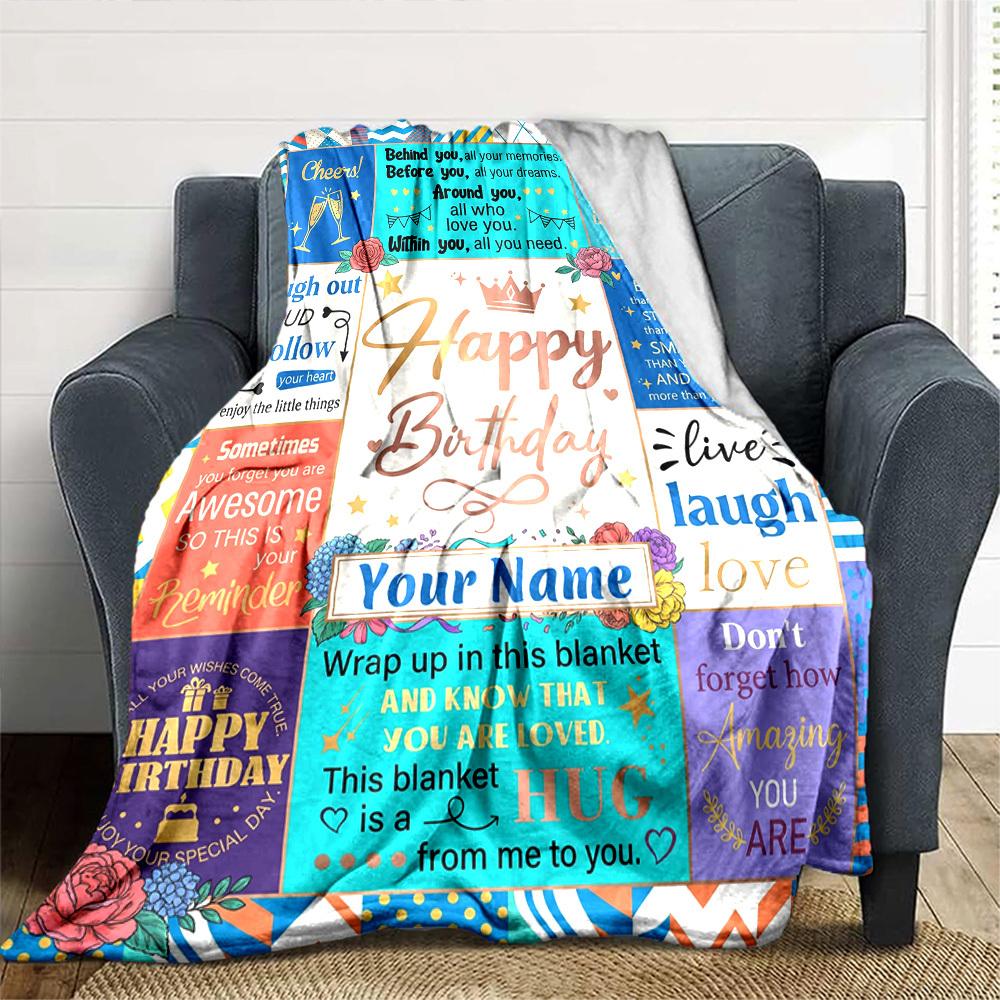 Happy Birthday Celebration Blanket Personalized Name Soft Comfortable Stylish Blanket Car Blanket Perfect For Travel Camping Outdoor Home Suitable For