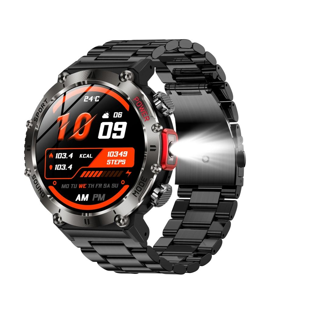 Rainbuvvy HT32 Bluetooth Smartwatch 1,43 Zoll IPS 360x360 Voll-Touchscreen BLE5.0 IP68 Wasserdicht Mehrere Farben Taschenlampe Android Smartwatch