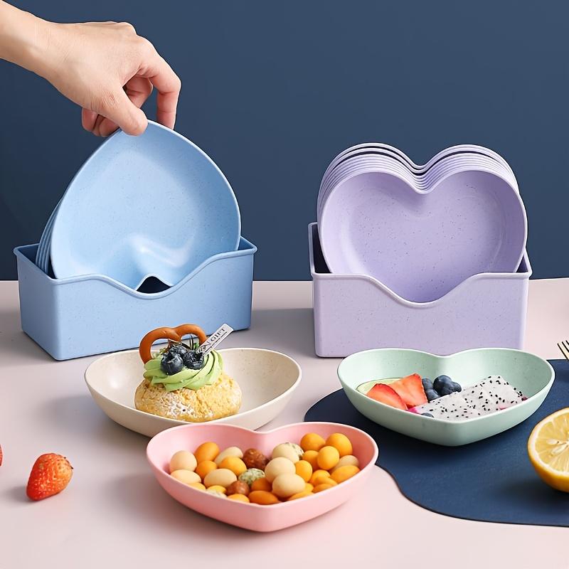 5Pcs Plastic Heart-shaped Dinner Plate, Fruit Plate, Dessert Plate, Cake Plate, Snack Plate, Pickle Plate, Cake Plate.