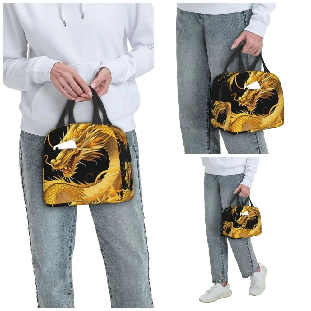 Golden Dragon Pattern Insulated Lunch Bag for Kids School Cooler Thermal Food Box Tote Portable Lunch Boxes Container
