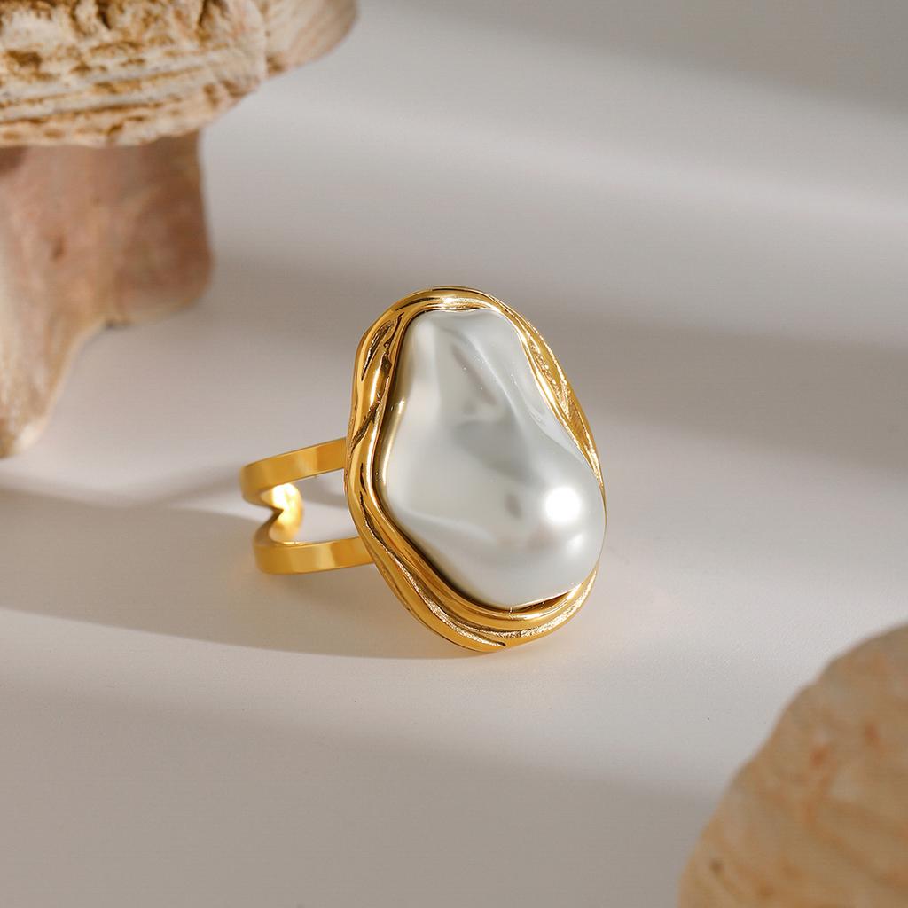 Natürlicher Süßwasserperlen-Ring aus Edelstahl, anlaufgeschützt, schicker Schmuck für Damen, Geschenk 2024