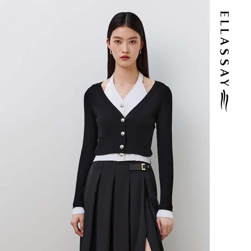 ELLASSAY Women's Contrast Halter V-Neck Knit Sweater