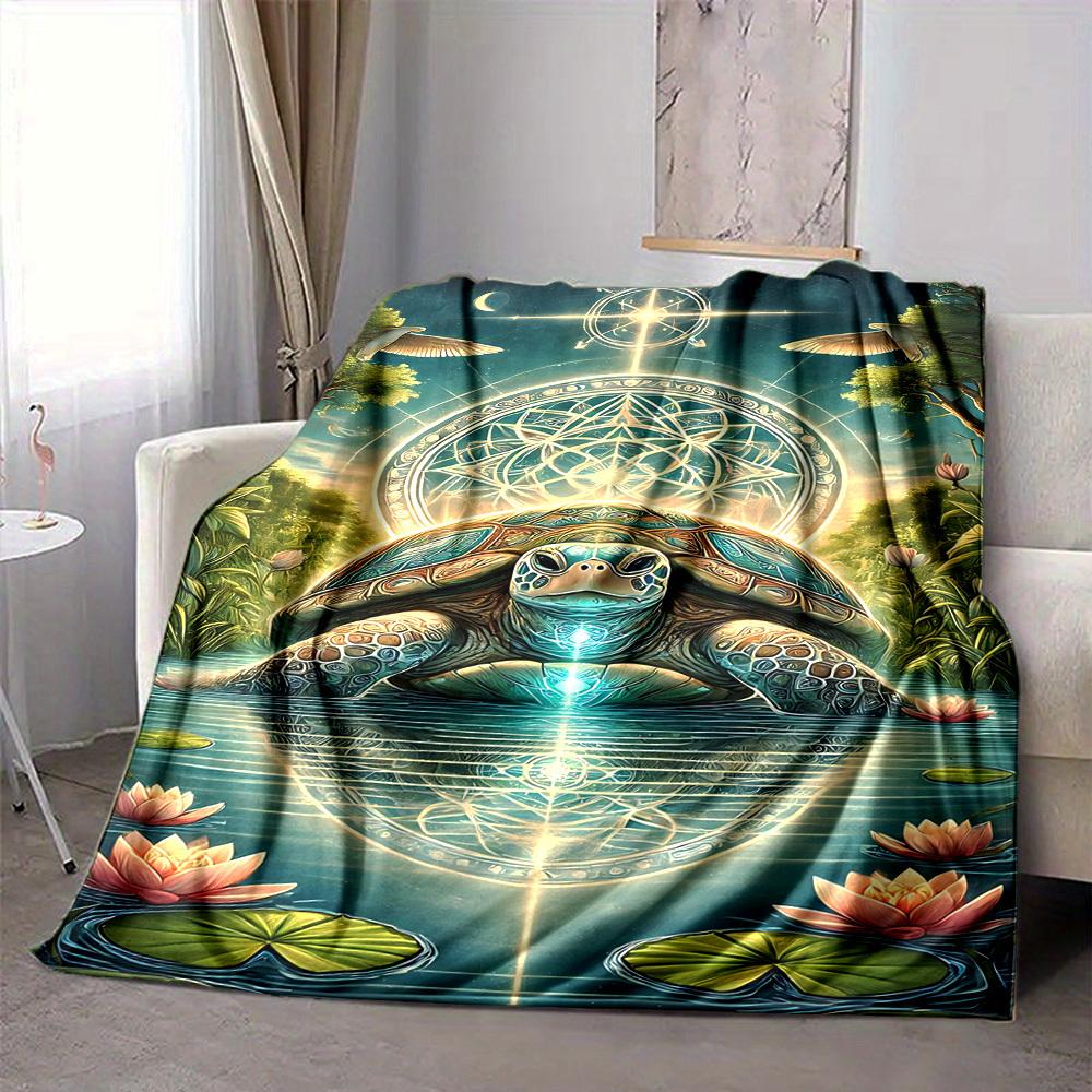 1pc Turtle Mandala Blanket Lightweight Flannel Blanket Throw Blanket For Sofa, Bed, Travel, Camping, Livingroom, Office yy251015191