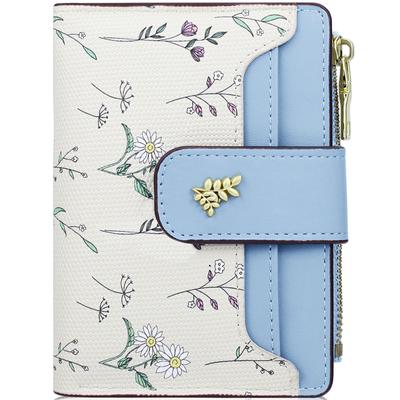 [Farcauo] Women's Mini Wallet, Bifold, Popular and Cute, Blue, RFID-Proof, Minimalist Floral Design, Coin Pocket, and Purse