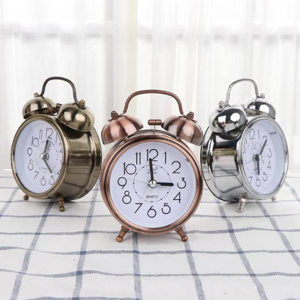 Silent Pointer Vintage Alarm Clock Double Bells Bedside Clock Mini Table Clock  Dormitory