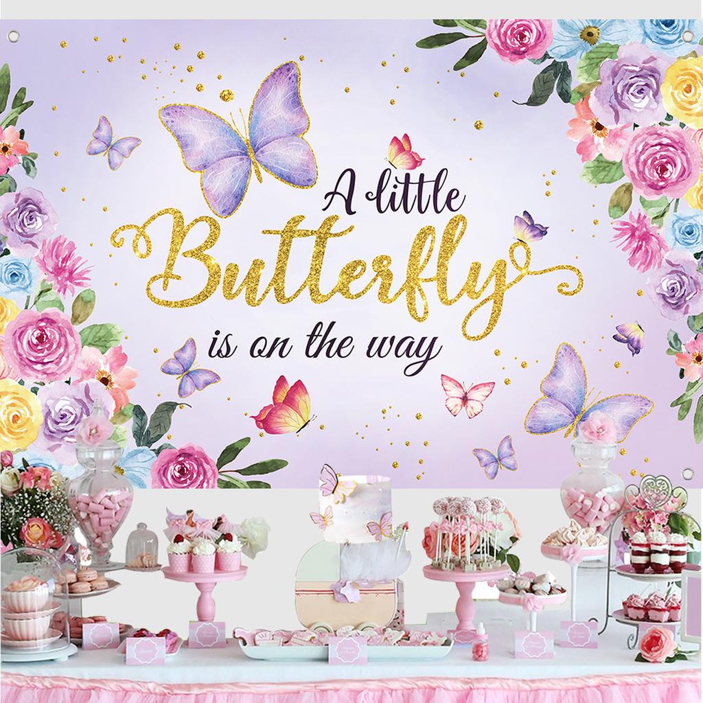 150x100cm Happy Birthday Butterfly Backdrop Decoration Kids Girls Baby Shower Birthday Party A Little Butterfly Is On The Way