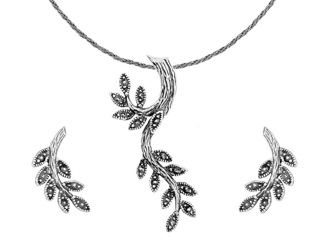 Oxidized Silver Jewelry Set Twig Silver Leaf Set