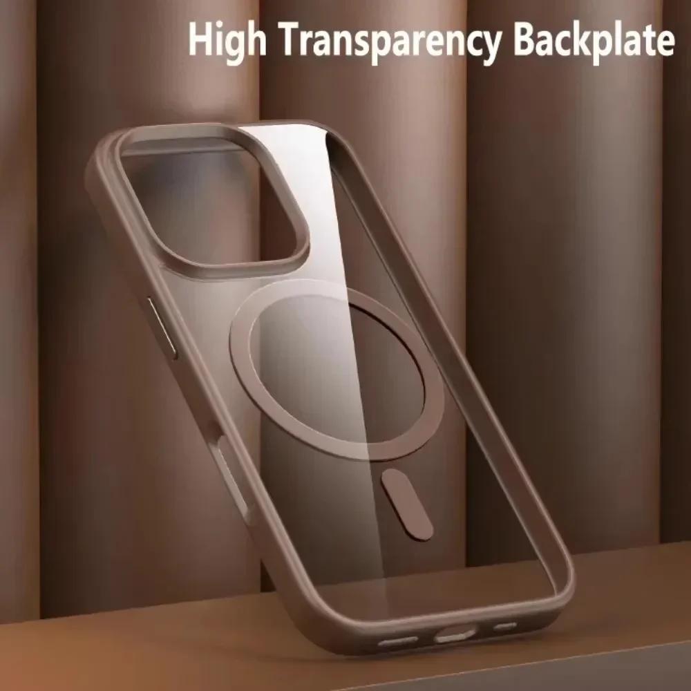 Magnetic Wireless Transparent Case For iPhone 16 15 14 13 12 11 Pro Max Plus Acrylic For Magsafe Clear Hard Shockproof Cover