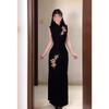 Herbst und Winter 2025 neue tägliche verbesserte Version Blumen Schwarz Cheongsam Stil