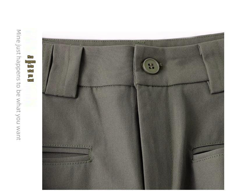 Spring 2025 Women's Military Green Casual Wide-Leg Floor-Length Pants
