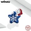 WOSTU 100% 925 Sterling Silver Christmas Tree Bead CZ Santa Claus Charm Snowman Pendant DIY Bracelet Necklace Original Jewelry