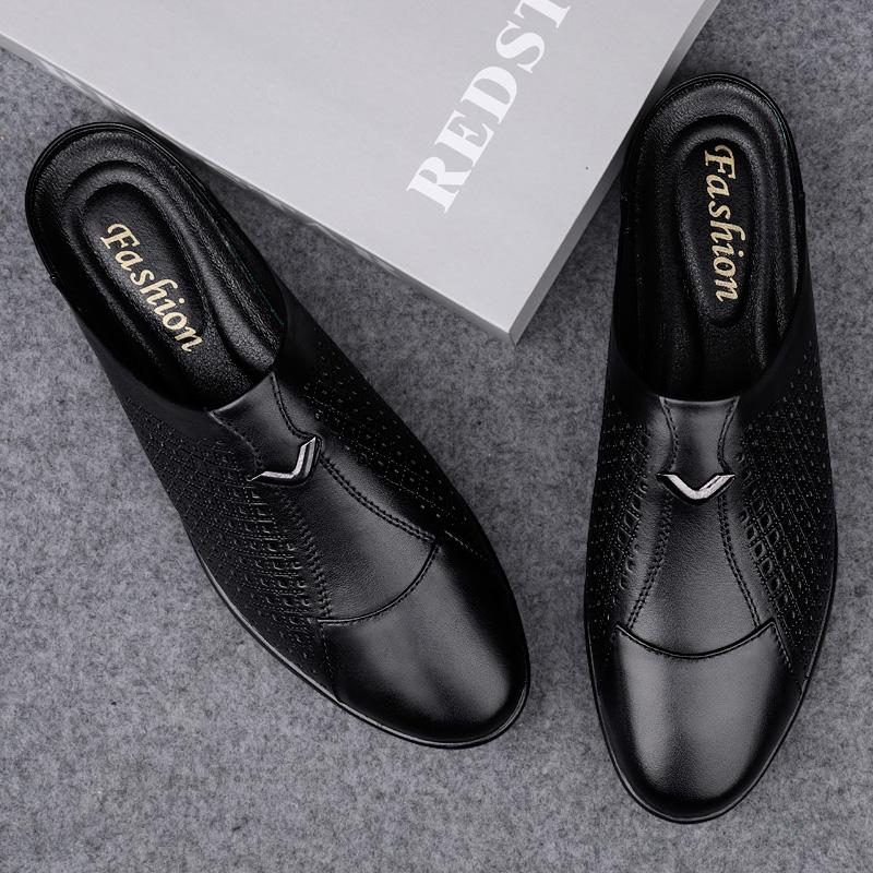 New Comfy Leathe Muller Shoes Classic Breathable Mens Half Slippers Loafers Business Male Lazy Flats Soft Handmade Casual Shoes