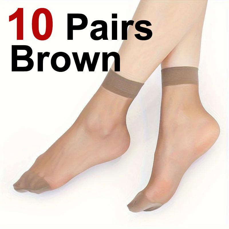 10 Pairs Women Transparent Thin Silk Stockings Summer Breathable Soft Comfortable Black Skin Tone Wear-Resistant Casual Socks