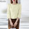 ZANZEA Women Casual Round Neck Solid Color 3/4 Sleeve Blouse