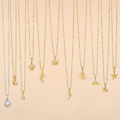 18K Gold Ozeantier Anhänger an Titan Schlüsselbein Kette - Modisches, Nicht Verblassendes Halskette