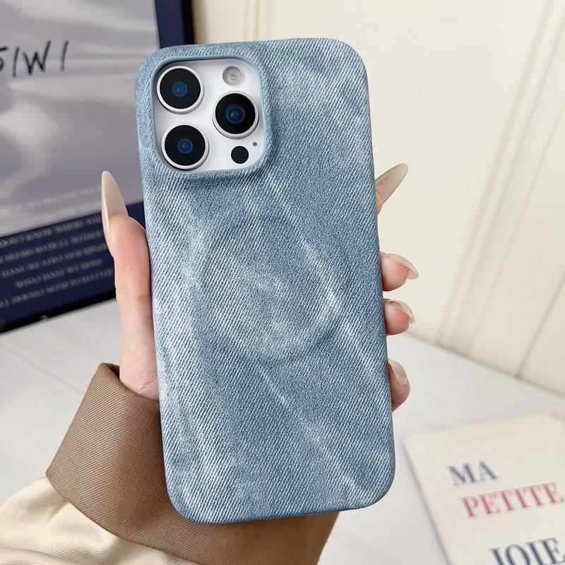 

Тонкий магнитный чехол из джинсовой ткани для iPhone 16 Pro 15 Plus 14 Pro Max 13 12 Жесткий ПК Матовый Ударопрочный Беспроводная зарядка для Magsafe Чехол для телефона iPhone 16 Pro светло-синий