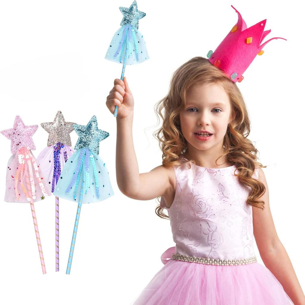 Glitter Star Wands Princess Angel Fairy Star Magic Wands Girls Fairy Magic Dress-up Costume Props for Birthday Party Supplies