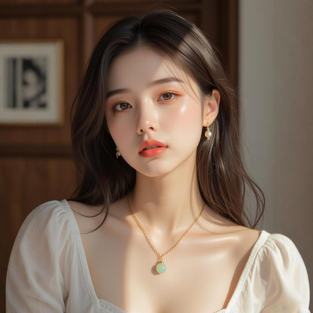 Lucky Bag Hetian Jade Titanium Steel Women's Necklace - Light Luxury Pendant Clavicle Chain, Simple Ins Choker.