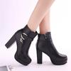European and American Autumn and Winter Plus Plus Thick Heel High-heeled Women's Short Boots with Plush Warm Leather Boots