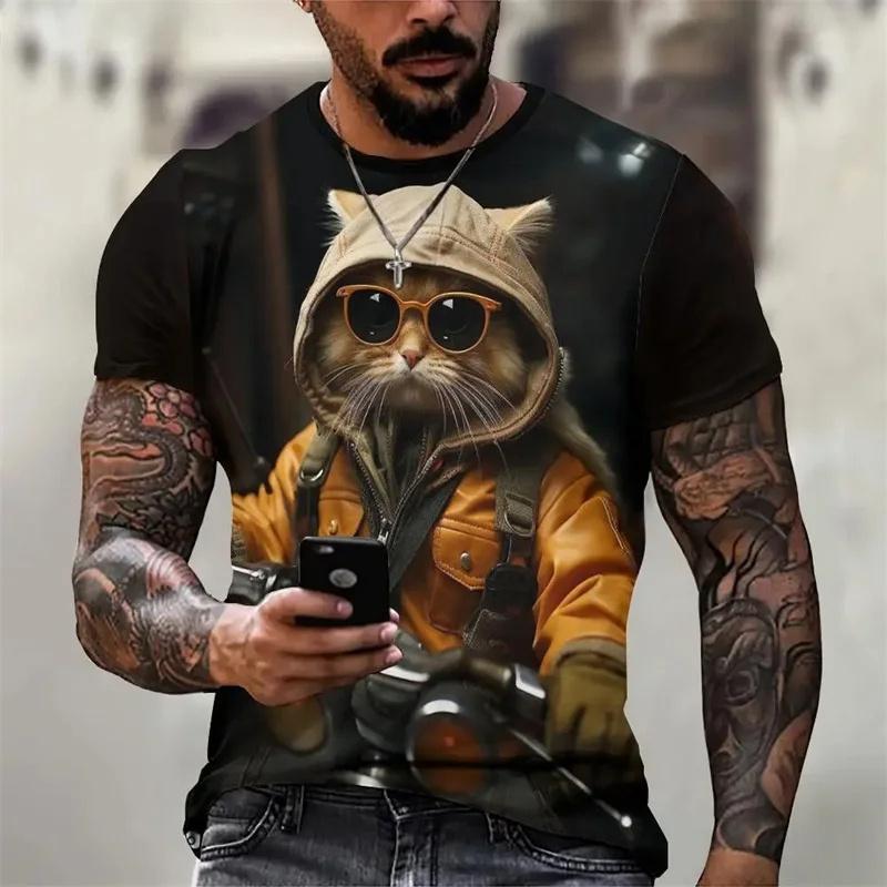 

Fashionable Cat Pattern Men s Short Sleeved T-shirt, Fun Animal Casual Fashion 3D Printed Top, Street Style Urban Fashion Short Sleeved Clothing XXS