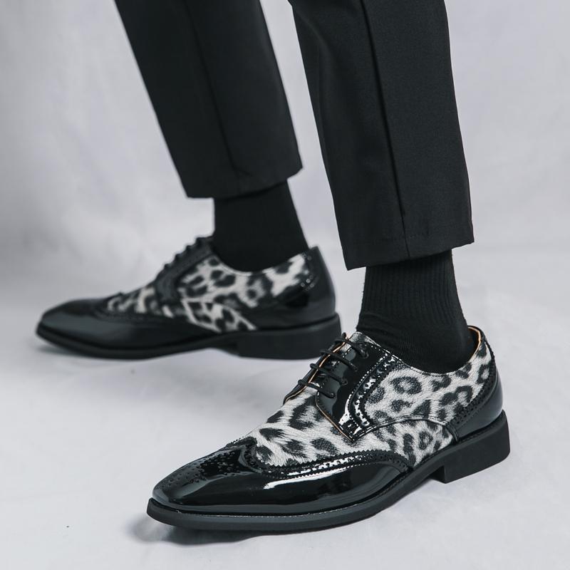 New Arrival Fashion Men's Leopard Patent Leather Formal Oxford Shoes Male Punk Rock Wedding Prom Dress Flats Zapatos Hombre