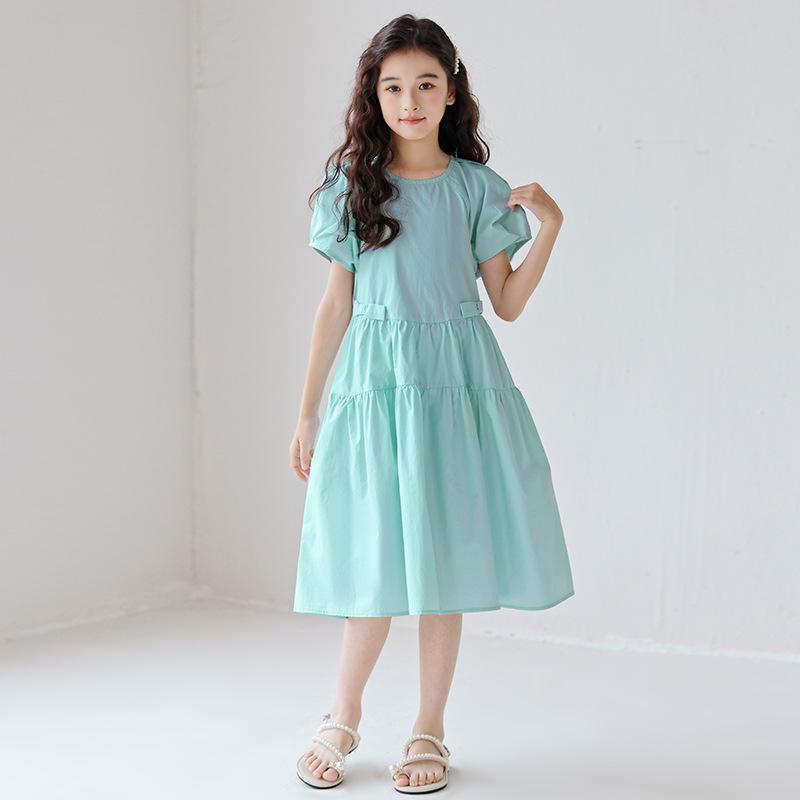 Girls' Korean Style Raglan Sleeve Summer Dress with Bowknot - Princess Fashion for Ages 8-12