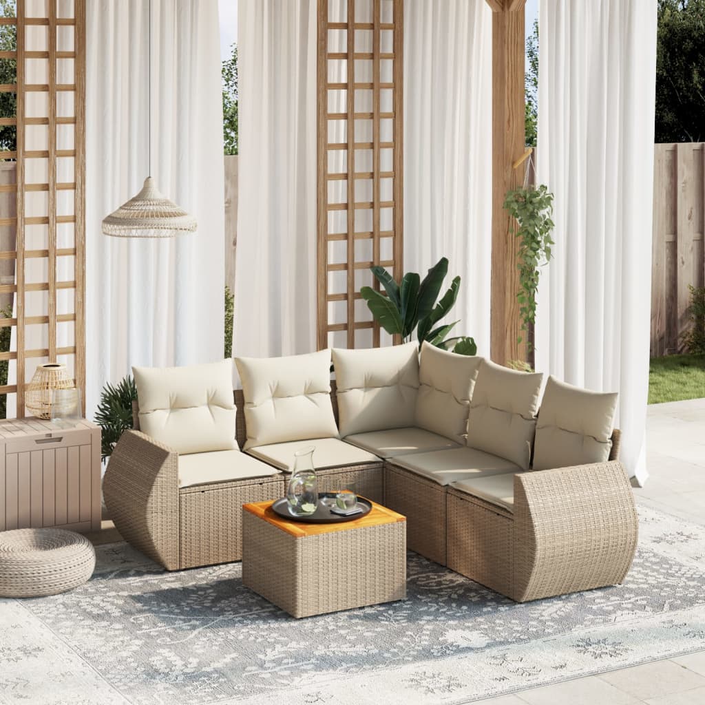 Vidaxl 6-Cz. Garden Furniture Set With Cushions, Beige, Poly Rattan