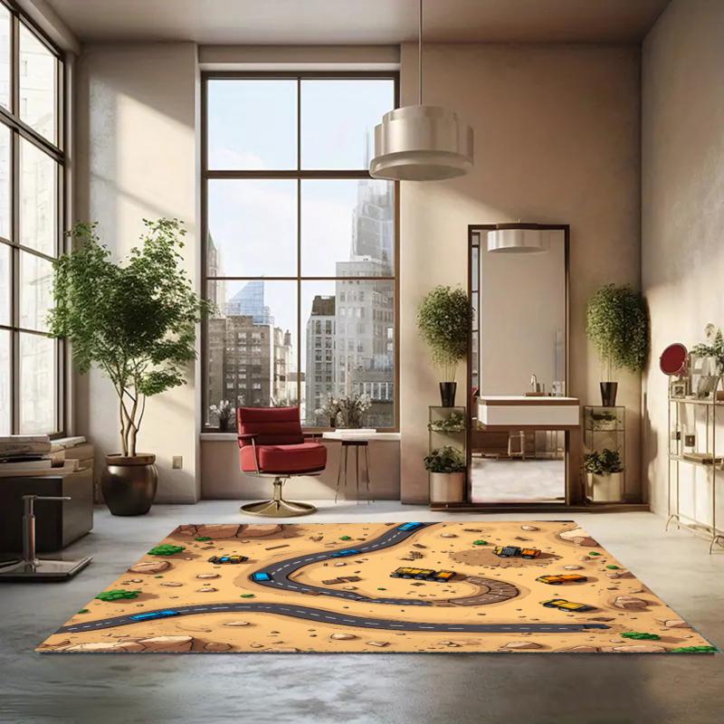 

Construction Site Rug Kids Play Road Rug Engineering Car Entryway Doormat Non Slip Easy Clean Durable Educational Decor Carpet 40X60cm