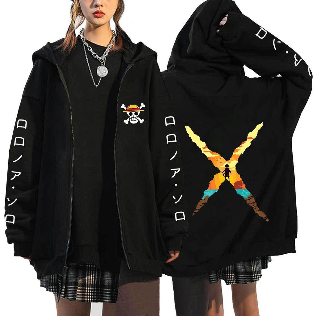 Japanese Anime ONE PIECE Hoodies Men Kawaii Harajuku Manga Graphic Zipper Coats Monkey D. Luffy Printed Streetwear Sweatshirts Unisex Pullovers Tops
