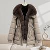 Korean light luxury big fur collar waist down cotton clothes women's burgundy thickened warm hooded mother jacket factory