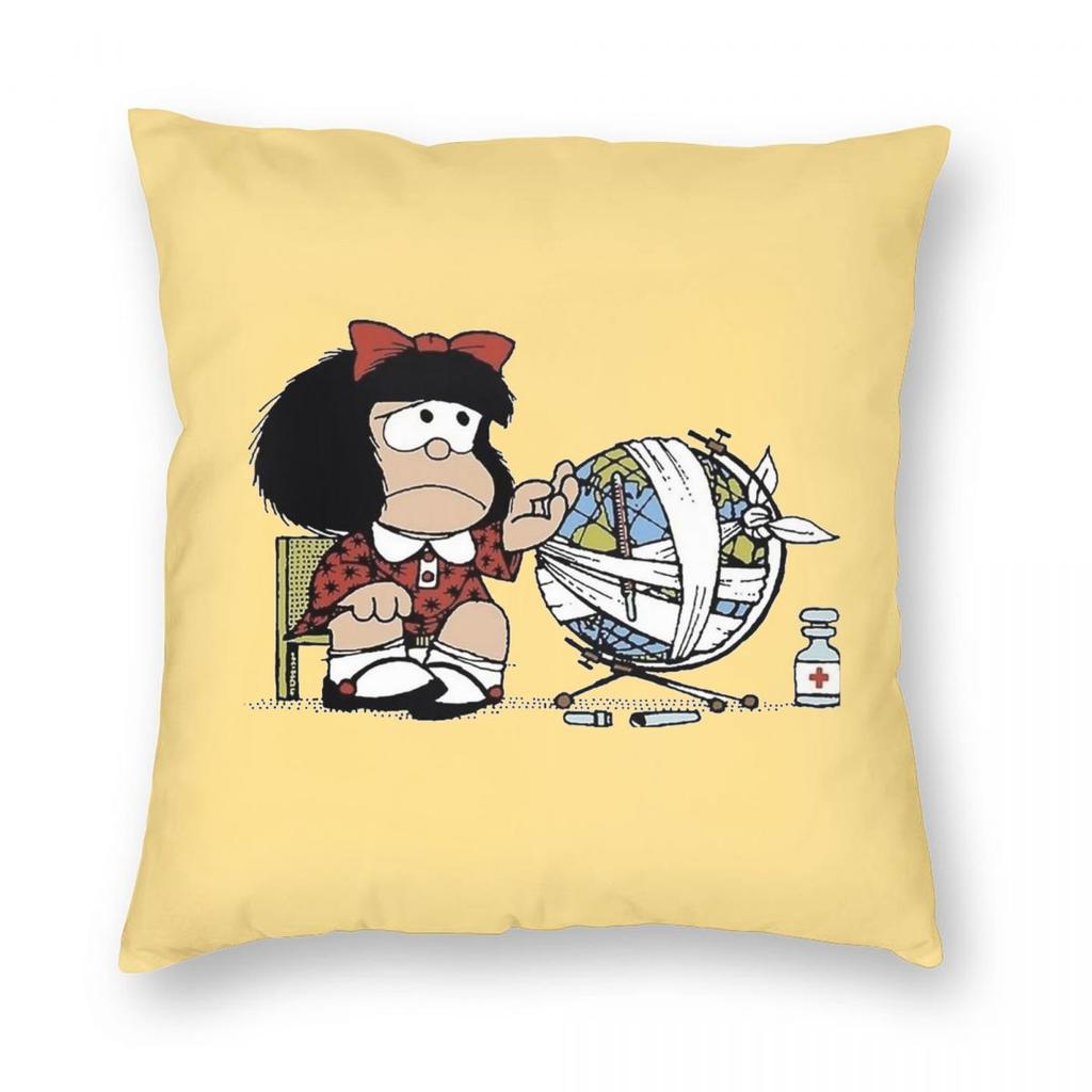 Federa Cuscino Mafalda Cartone Animato Poliestere Stampato Copricuscino Decorazioni Copricuscino da Lancio Casa con Cerniera
