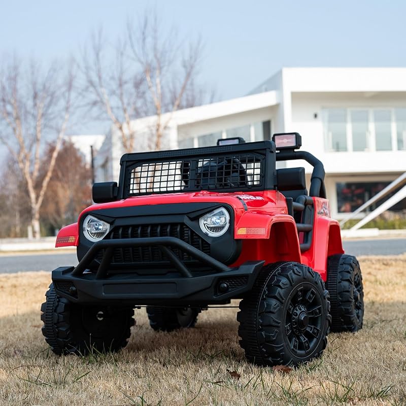 

Дитячий електромобіль Вантажівка Джип 12В 7Аг, Дитяча електрична машина з батьківським пультом дистанційного керування, Пружинна підвіска, Світлодіодні ліхтарі, Bluetooth, Музика, Червоний червоний