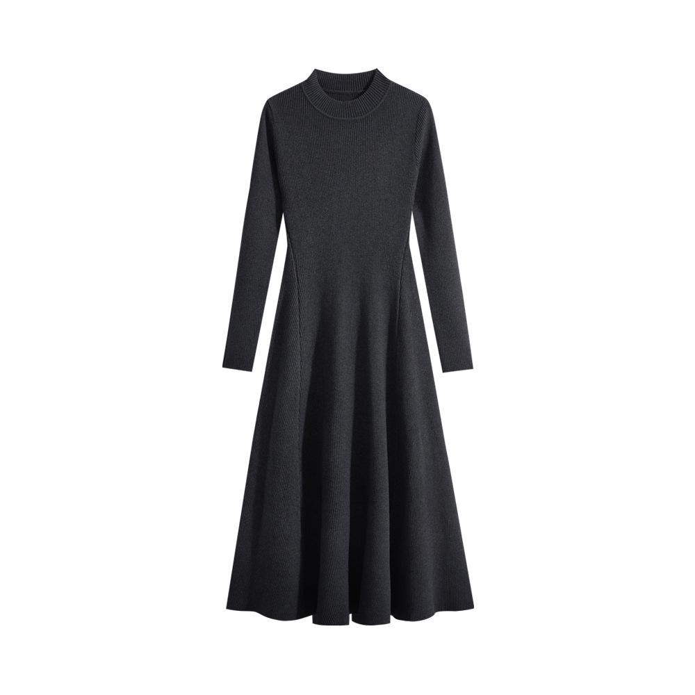 

2026 Spring Fashionable Slimming Knit Dress - Women s Over-the-Knee Round Neck Base Layer One Size сірий колір