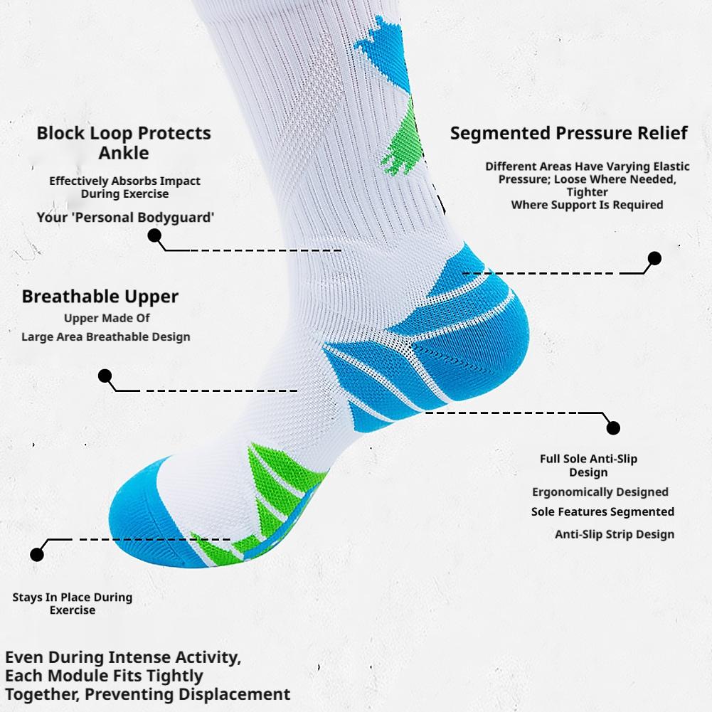 Breathable Compression Basketball Socks Anti-Slip Athletic Crew Socks with Thick Cushion for Running, Training & Sports