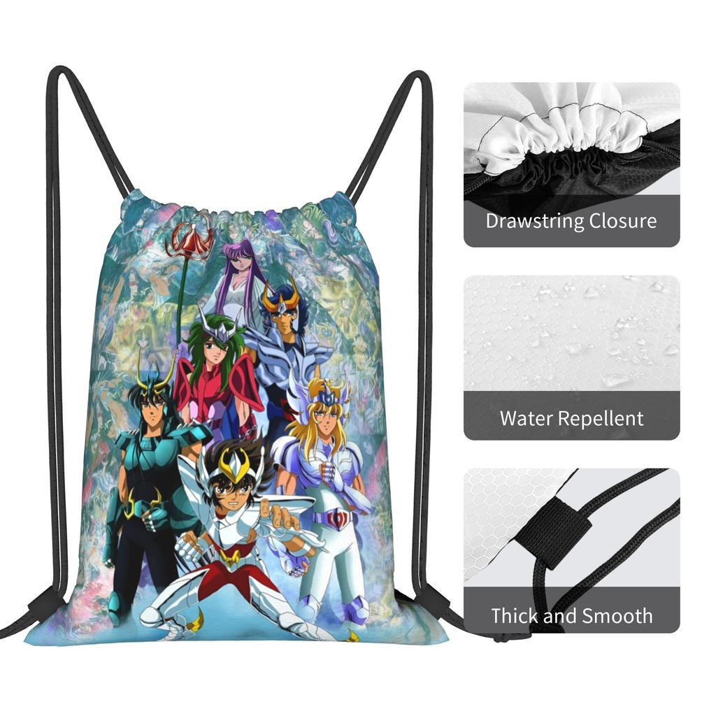 Custom Saint Seiyas Drawstring Bag Women Men Lightweight Seiya Hyoga Shiryu Camus Shun Athena Sports Gym Storage Backpack