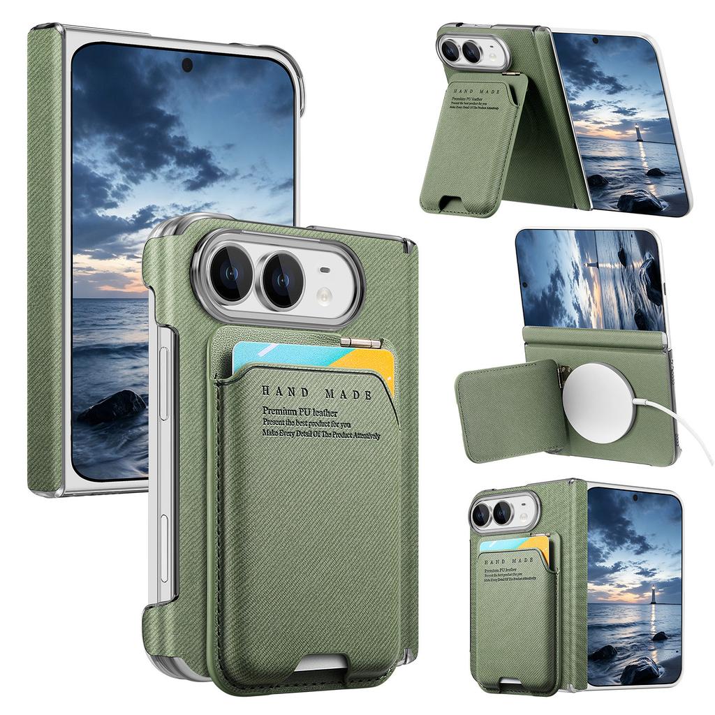 Magnetic Flip Card Slots Wallet Bracket Leather Phone Case for iPhone Duo 18 Fold Wide Central Axis Protection for Magsafe Cover
