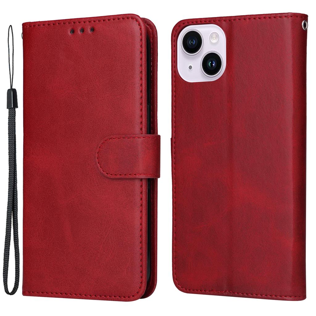 For iPhone 15 Anti-Scratch PU Leather Wallet Phone Case Calf Texture Flip Stand Cover