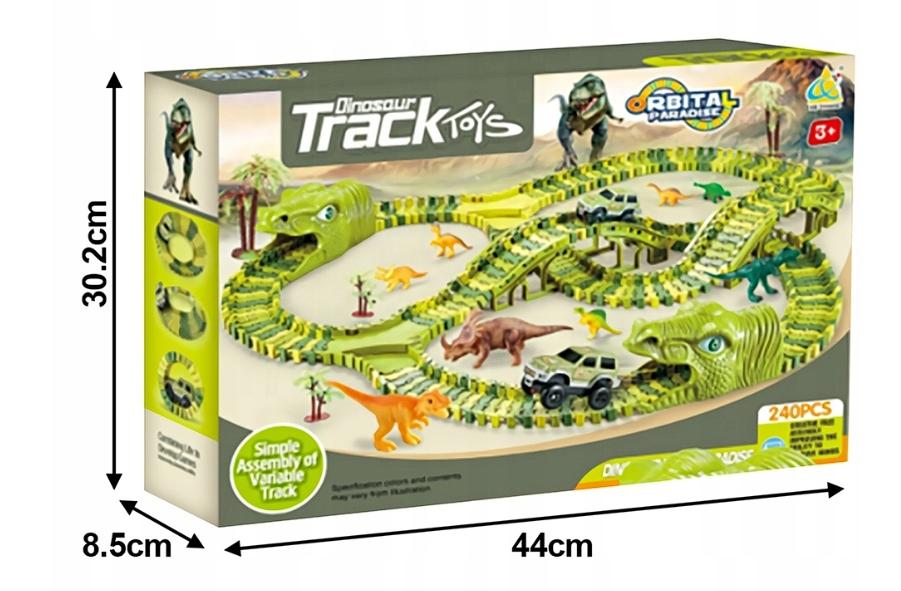 TOR WYŚCIGOWY SAMOCHODOWY PARK DINOZAURÓW TUNELE AUTKO FIGURKI DINO 240el