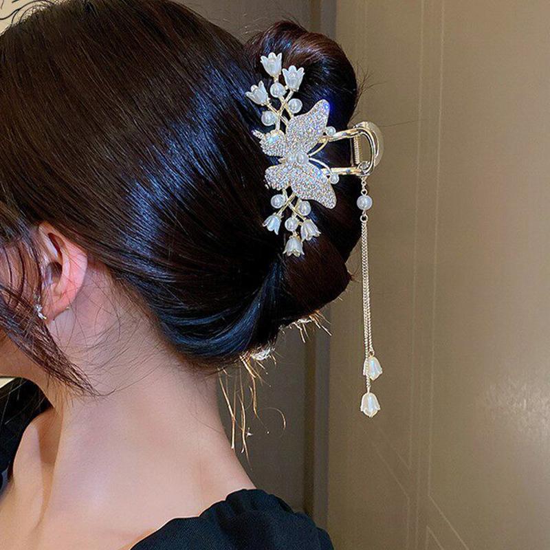 Long Butterfly Beaded Tassel Hair Clip For Women Fairy Temperament Sweet Princess Hairpin Hair Accessories
